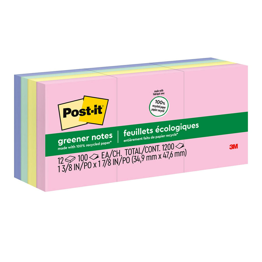 Greener Pop-up Notes, 1.5x2 in, 12 Pads, America's #1 Favorite Sticky Notes, Sweet Sprinkles, Pastel Colors (Pink, Blue, Mint, Yellow), Clean Removal, 100% Recycled Material (R330RP-12AP)