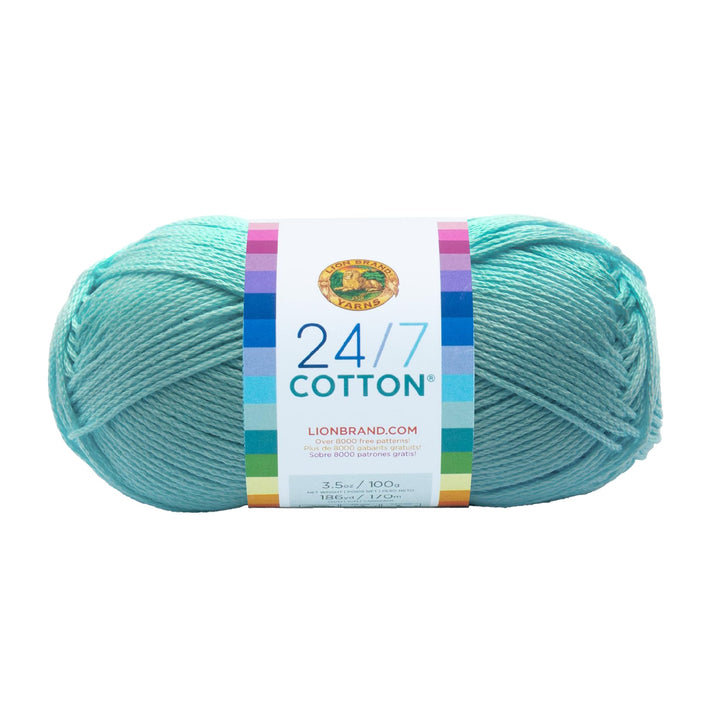 Lion Brand 24/7 Cotton Yarn, Lightweight Yarn for Knitting, Crocheting, and Crafts, Aqua, 1 Pack