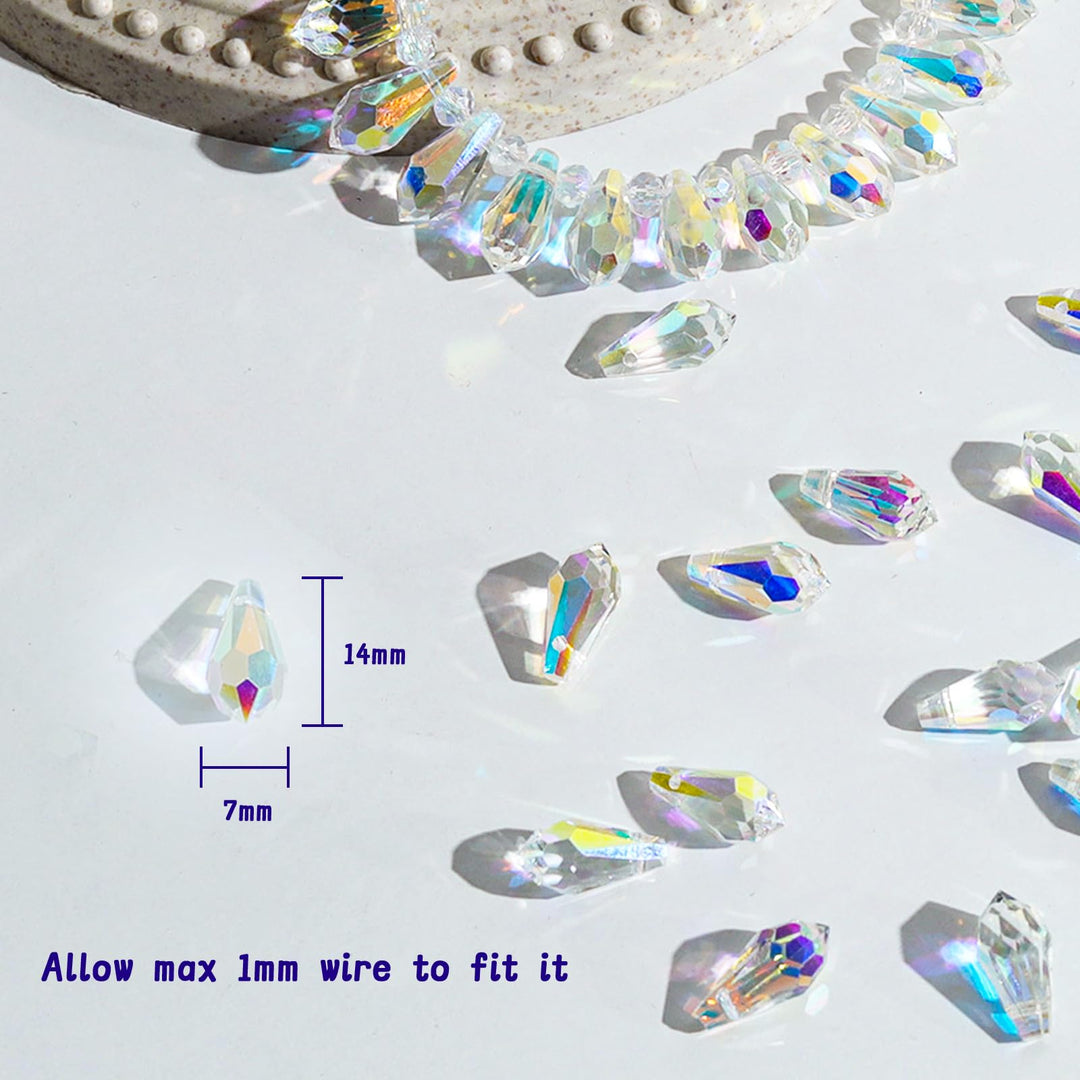 72pcs AB Teardrop Crystal Beads - 7x14mm Waterdrop Faceted Glass Beads for Jewelry Making, Earrings, Necklaces, Bracelets