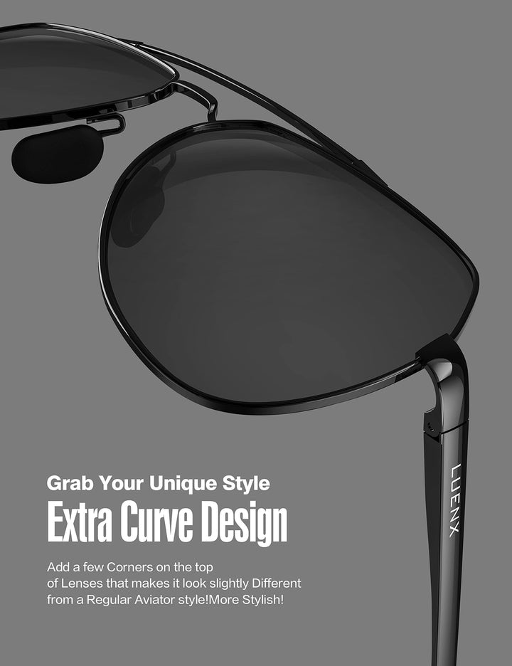 Men Aviator Sunglasses Polarized Shades Flexible Spring Hinge - Light Blue Mirror Lens Black Metal Frame 60mm