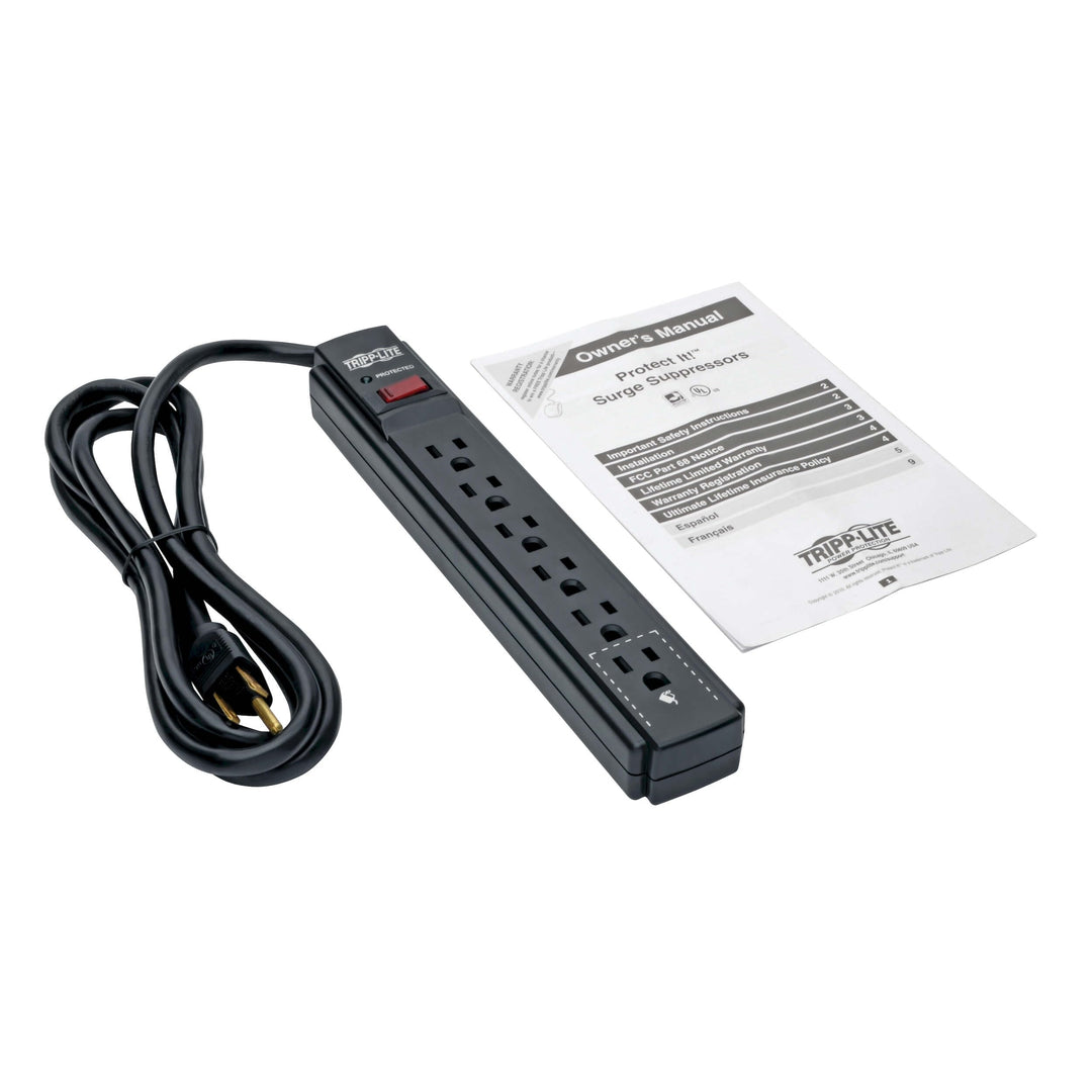 6 Outlet Surge Protector Power Strip, 6ft Cord, 790 Joules, Black, $20,000 INSURANCE (TLP606B)