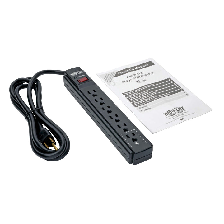 6 Outlet Surge Protector Power Strip, 6ft Cord, 790 Joules, Black, $20,000 INSURANCE (TLP606B)