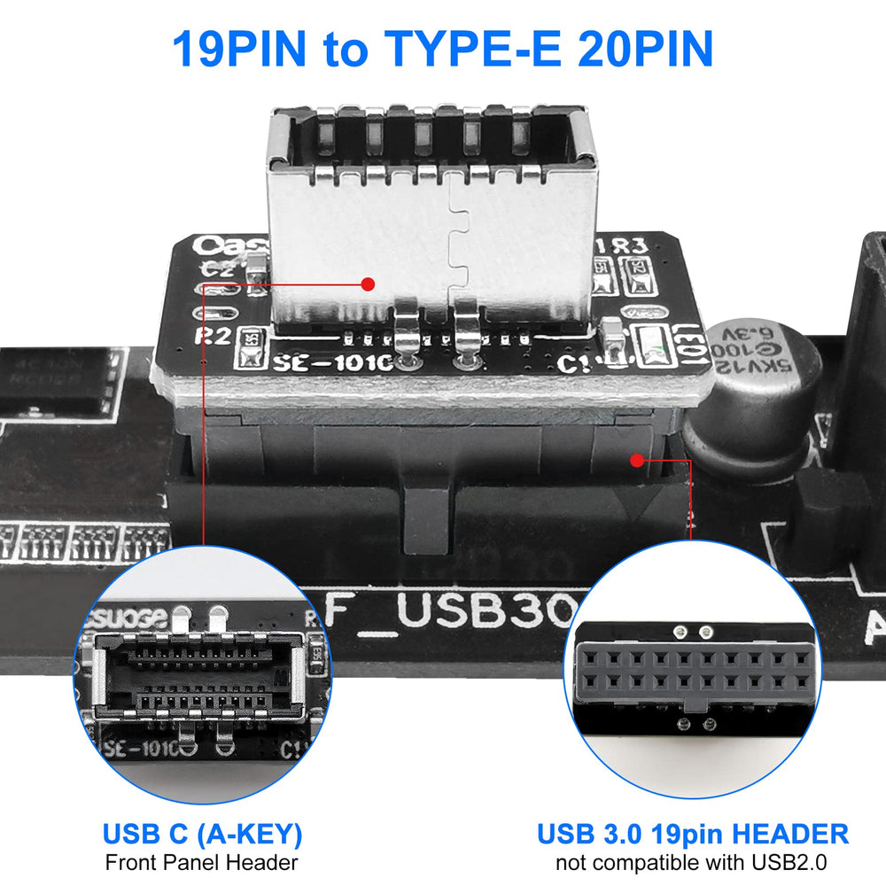 USB 3.1 Front Panel Adapter,Internal Vertical USB 3.0-IDC 20 Pin/19Pin to Type E Key-A 20 Pin Header Adapter for Type C Panel Mount Adapter