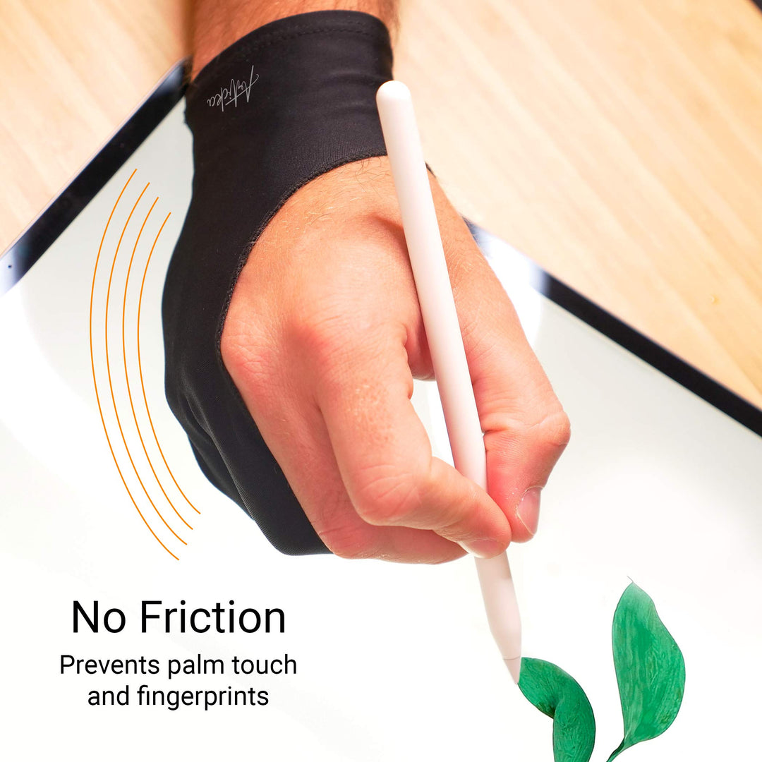 Drawing Glove for Digital Drawing Tablet, iPad (Smudge Guard, Two-Finger, Reduces Friction, Elastic Lycra, Good for Right and Left Hand)(Small, Black)