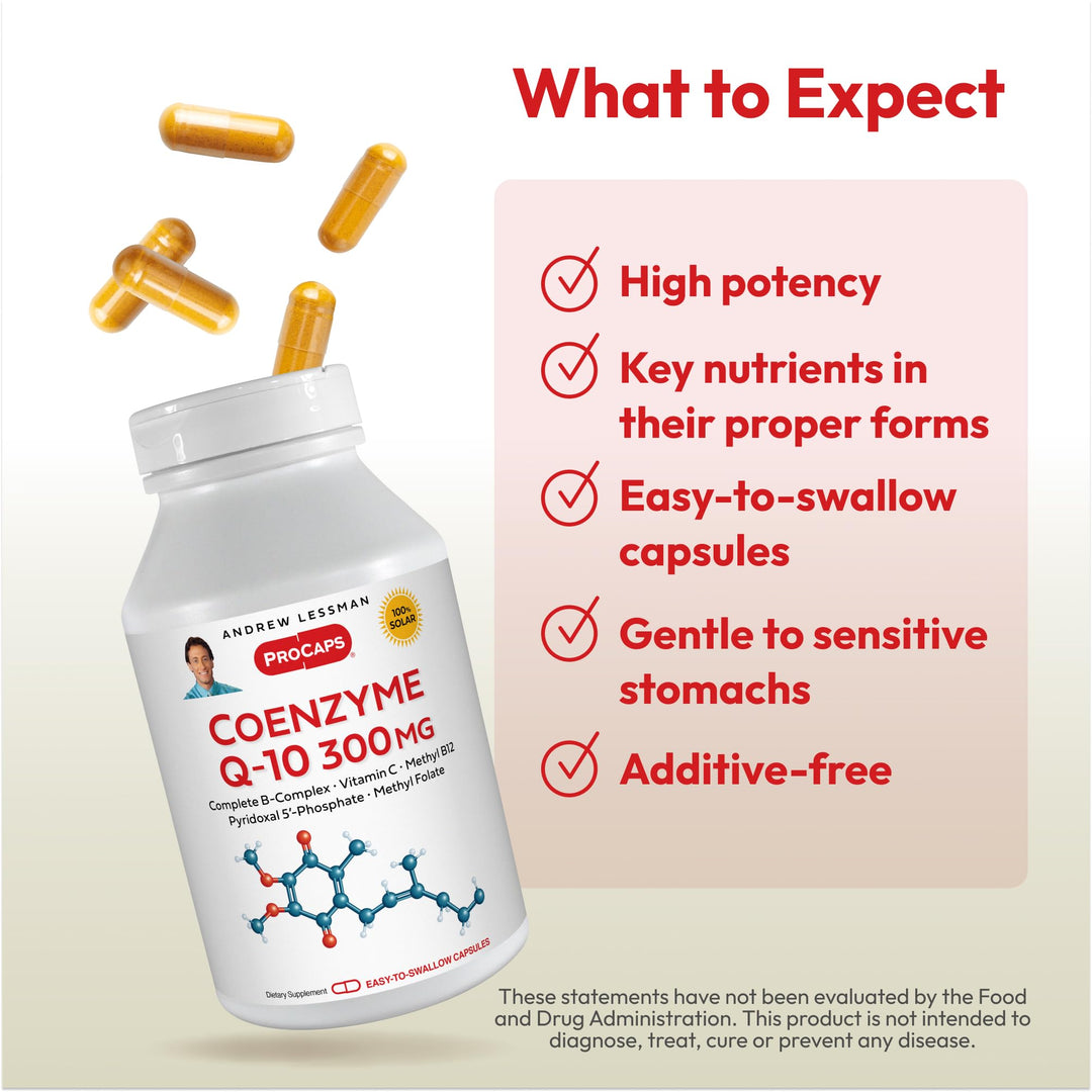 Coenzyme Q-10 300 mg 60 Capsules - Essential for Energy Production and Optimum Key Organ Function, Anti-Oxidant Support, Depleted by Aging, Plus B-Complex. Easy to Swallow Capsules