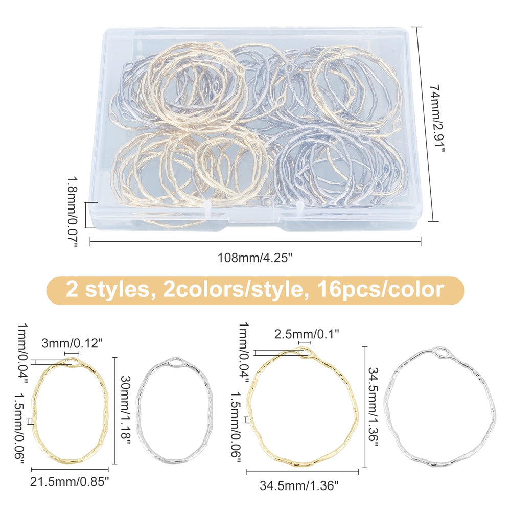 64Pcs Ring Open Bezel Pendants Oval Open Back Bezel Pendants Geometric Hollow Frame Charms for DIY UV Resin Pressed Flower Jewelry Making, 30mm/35mm