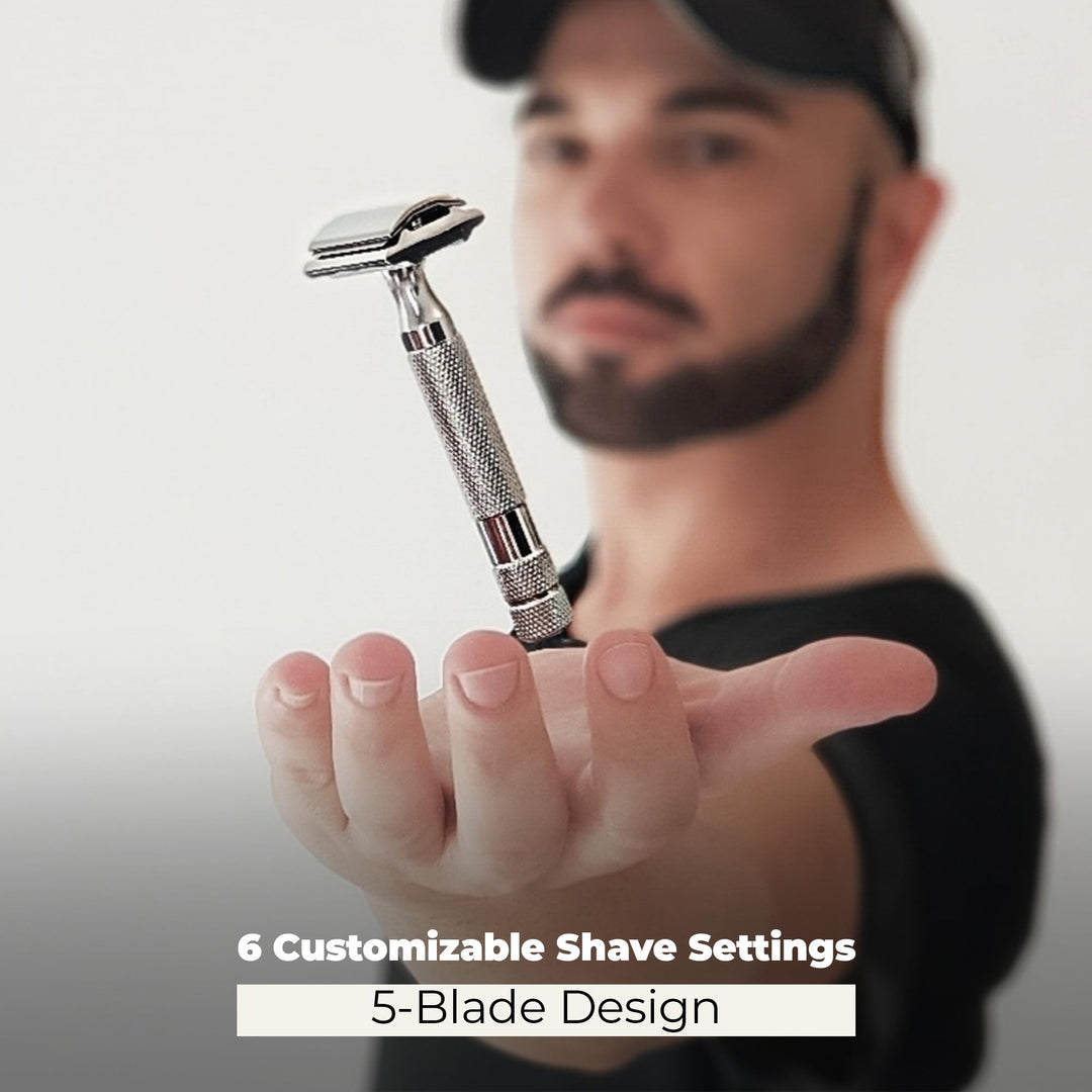 Rockwell Razors 6C White Chrome Double-Edge Safety Razor for Men and Women with 6 Adjustable Shave Settings and 5 Fully Recyclable Eco Razor Blades