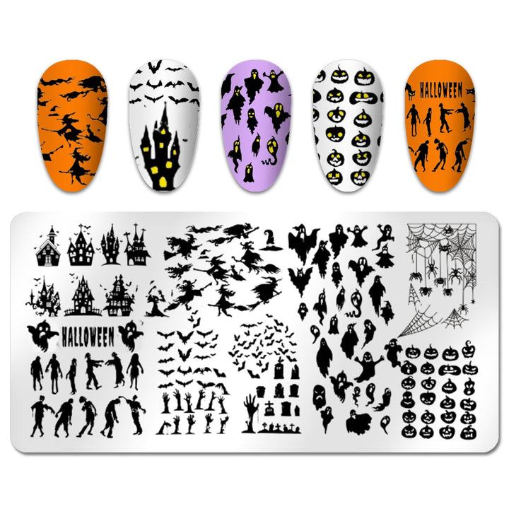 6pcs Nail Stamping Plate Halloween Pumpkin Bats Flame Nail Stamp Nail Stencils Stamping Plates For Nails DIY Nail Accessories