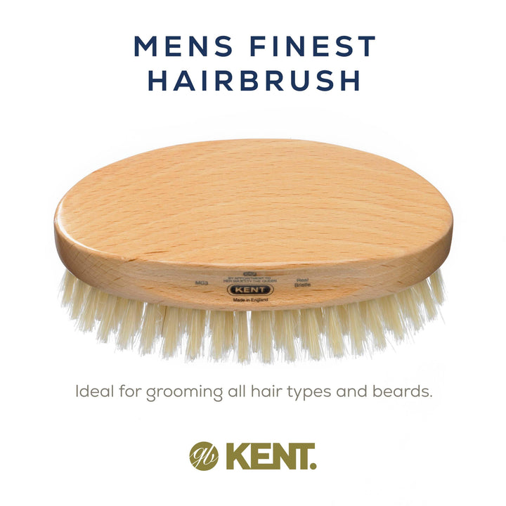 Kent Mg3 Oval Beechwood Black Pure Bristle Luxury Military Brush For Fine & Thinning Hair