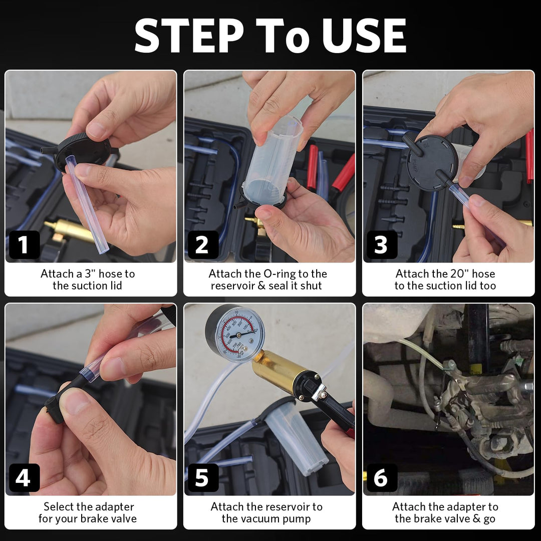 2 in 1 Brake Bleeder Kit Hand held Vacuum Pump Test Set for Automotive with Protected Case,Adapters,One-Man Brake and Clutch Bleeding System(Red)