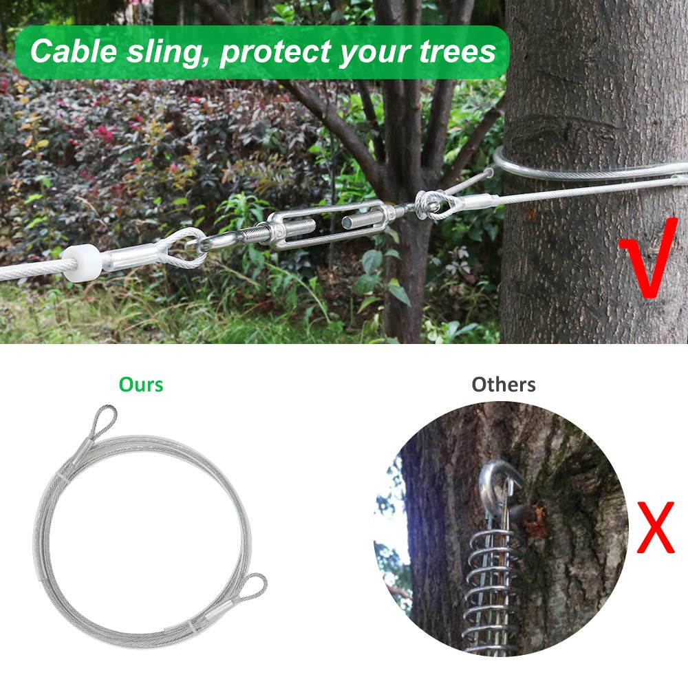 Dog Tie Out Cable, 100ft Dog Trolley Runner Cable for Dogs up to 250lbs, Dog Lead for Yard, Camping, Outdoor, with 8 Ft Nylon Bungee Runner, Cable Sling to Protect Trees