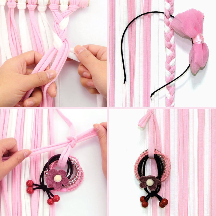 Baby Girls Hair Bow Holder 30 Long Bow Hanger Hair Clips Storage Organizer(Pink+White)