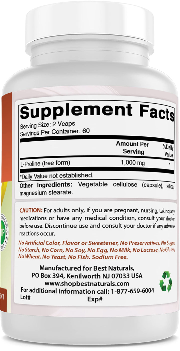 L-proline Amino Acid Dietary Supplement 500 Mg, 120 Count (817716014456)