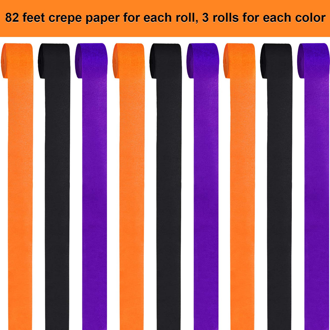 738 Ft Totally Crepe Paper Streamers Halloween Crepe Paper Streamer Roll for Halloween Party Decorations, 9 Rolls