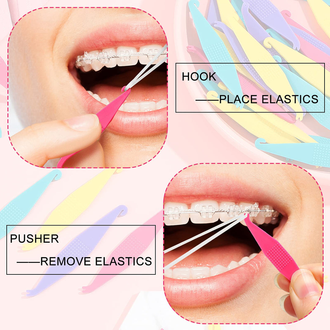 50 Pcs Braces Rubber Band Tool Dental Elastic Rubber Bands Placers Disposable Orthodontic Elastic Placer Multicolor