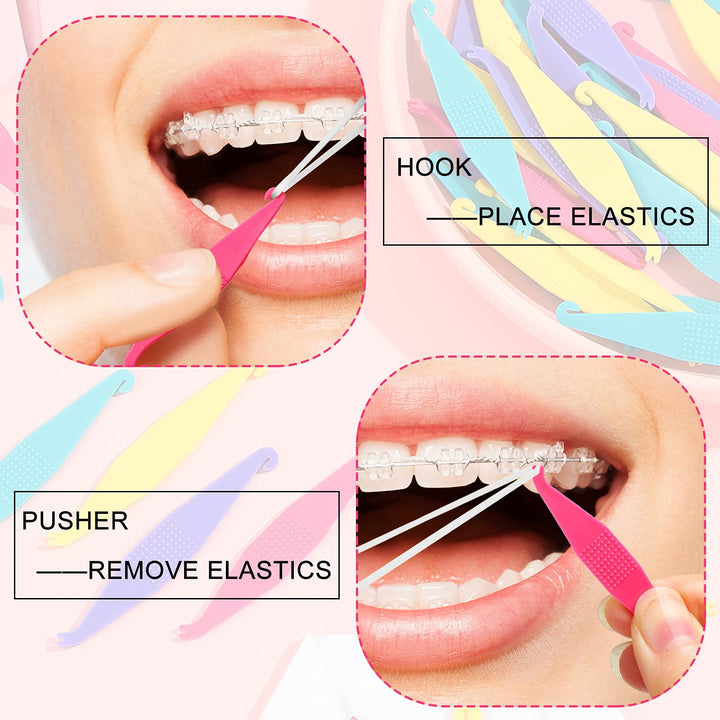 50 Pcs Braces Rubber Band Tool Dental Elastic Rubber Bands Placers Disposable Orthodontic Elastic Placer Multicolor