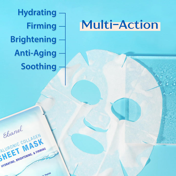 10 Pack Collagen Face Mask, Instant Brightening & Hydrating Face Sheet Mask with Aloe Vera, Hyaluronic Acid, Vitamin C and E, Chamomile, Anti Aging Face Mask with Hydrolyzed Collagen, Peptide