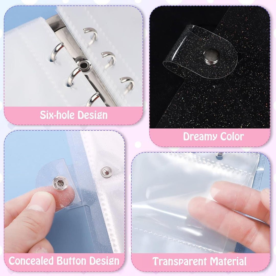 3 Inch 200 Pockets Photocard Binder Kpop Portable Photo Album Transparent Plus 5 Inch 40 Pockets Photo Pages Jelly 6 Ring Binder Cover for Albums Business Cards Postcards Picture Storage (Pink)