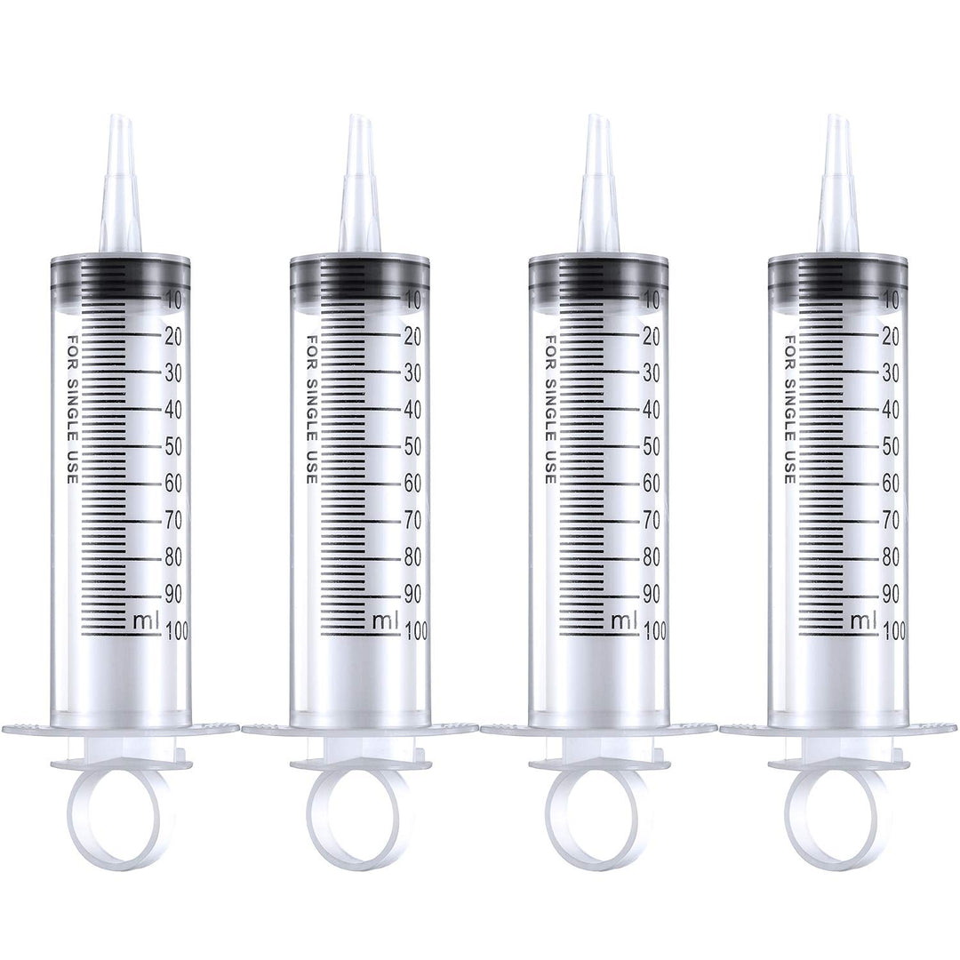 4 Pack Large Plastic Syringe for Scientific Labs and Dispensing Multiple Uses Measuring Syringe Tools (100 ml)