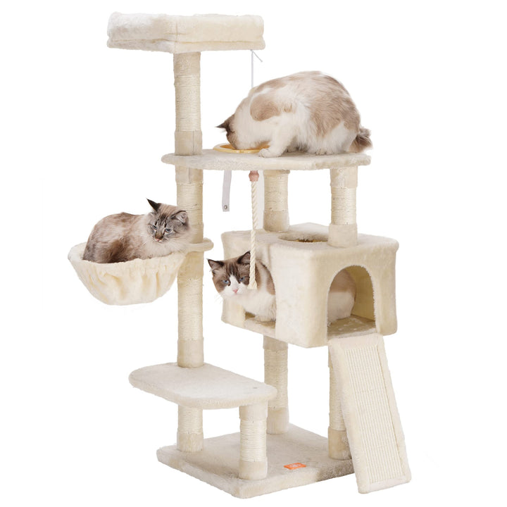 Cat Tree, Cat Tower for Indoor Cats with Scratching Board, Multi-Level Cat Furniture Condo with Feeding Bowl Light Gray HCT010M