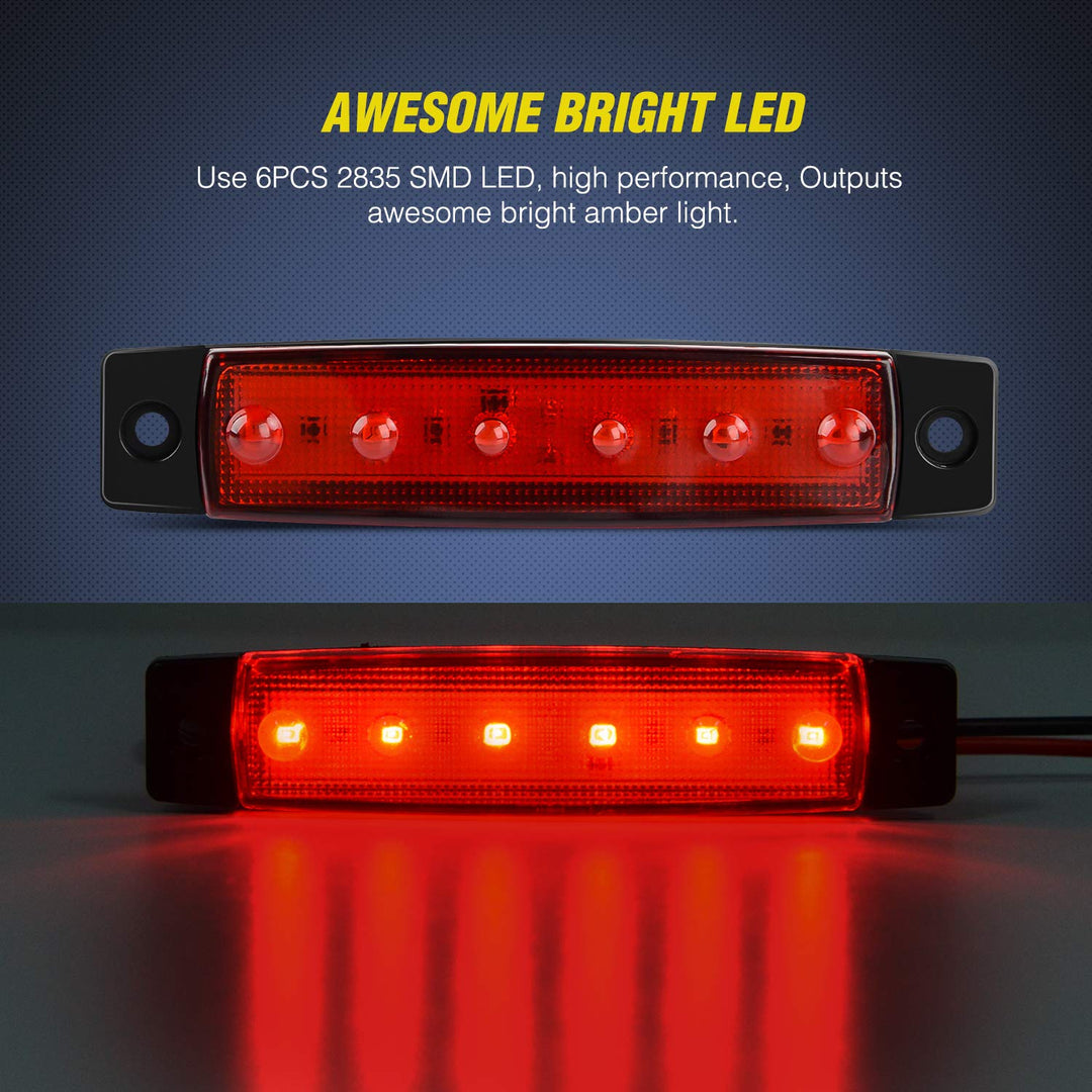 10PCS 3.8 Inch 6 LED Red Side Marker Light Indicator Light Rear side Marker Light for Truck Trailer RV Cab Boat Bus Lorry LED Marker Light Clearance Light