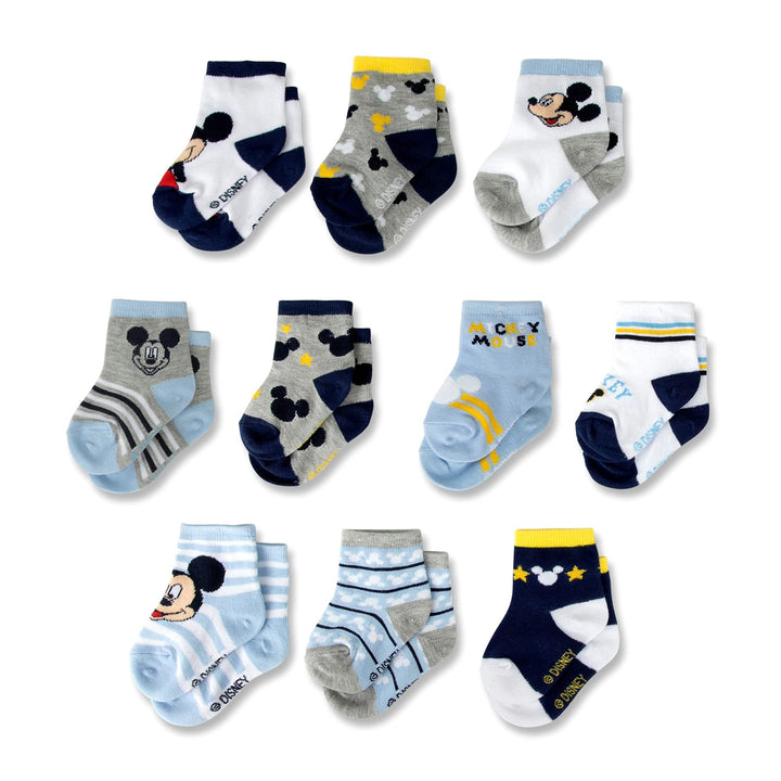 ABG Accessories Baby Girls & Boys Minnie 10-pack Infant Sock, Mickey Mouse-Blue, 0-6 Months