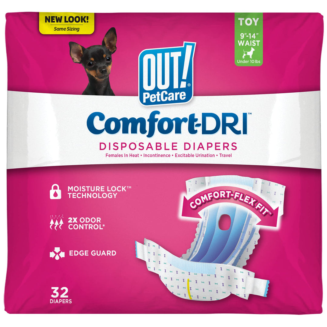 Petcare Disposable Dog Diapers, Female Dog Diapers, Incontinence Protection for Dogs, Heat Cycle Protection, Puppy Training Solution, 9”-14” Waist, Toy, 32 Count