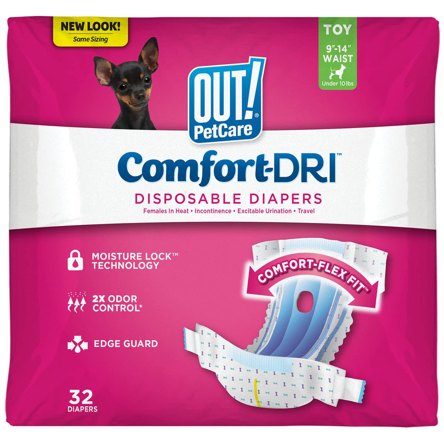 Petcare Disposable Dog Diapers, Female Dog Diapers, Incontinence Protection for Dogs, Heat Cycle Protection, Puppy Training Solution, 9”-14” Waist, Toy, 32 Count