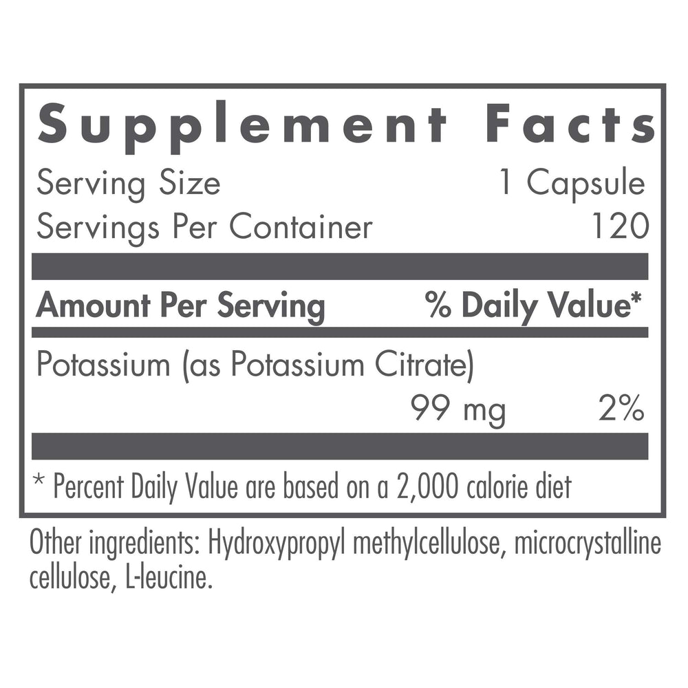 Potassium Citrate - for Men & Women, Organic, Pure, Well-Absorbed, 99mg Supplement, Vegetarian Capsules - 120 Count