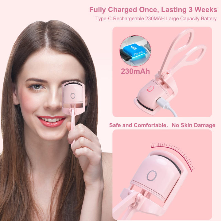 Electric Heated Eyelash Curler USB Rechargeable 2 Heating Modes Heated Lashes Curling Quick Natural Long Lasting Lash Tool Eyelash Curler