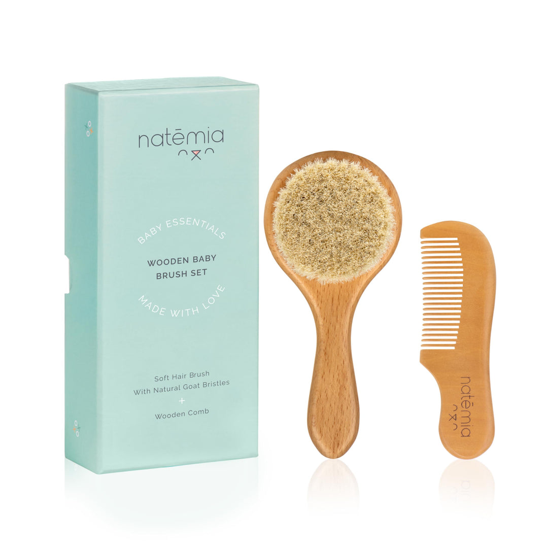 Wooden Baby Hair Brush and Comb Set for Newborns and Toddlers - Ideal for Cradle Cap
