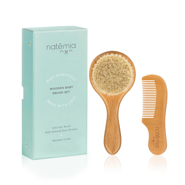 Wooden Baby Hair Brush and Comb Set for Newborns and Toddlers - Ideal for Cradle Cap