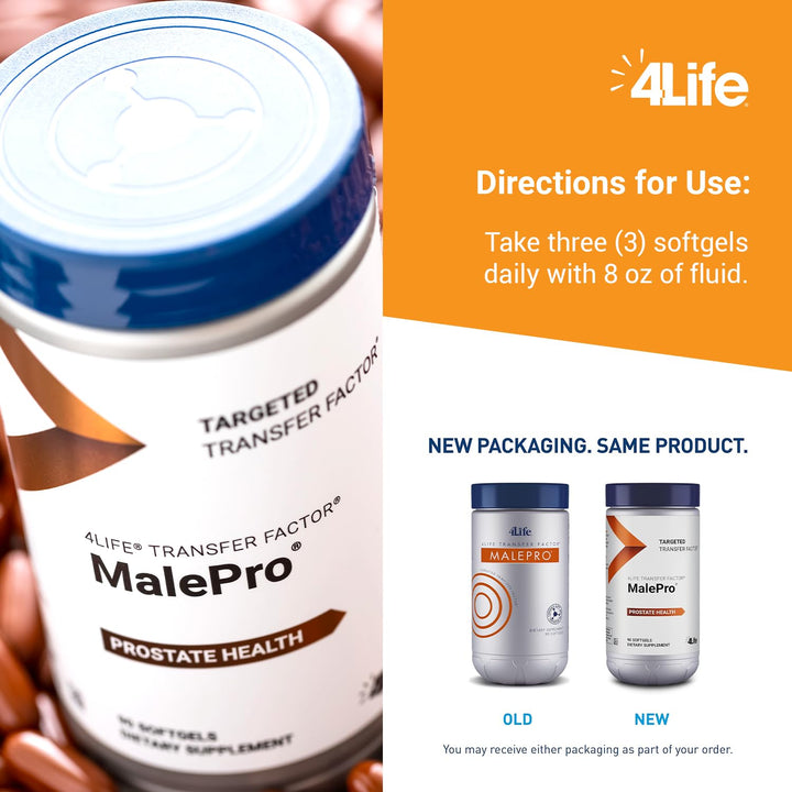 Transfer Factor MalePro - Supports Healthy Prostate, and Urinary Tract Health with Saw Palmetto, Lycopene, Selenium, and Kudzu - 90 Softgels