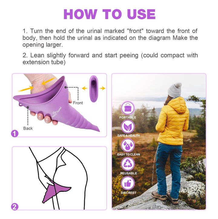 Portable Female Urination Device for Women: Silicone Female Urinal Device Pee Standing Up Funnel Reusable for Travel | Camping | Car | Outdoor | Hiking Purple EUD408