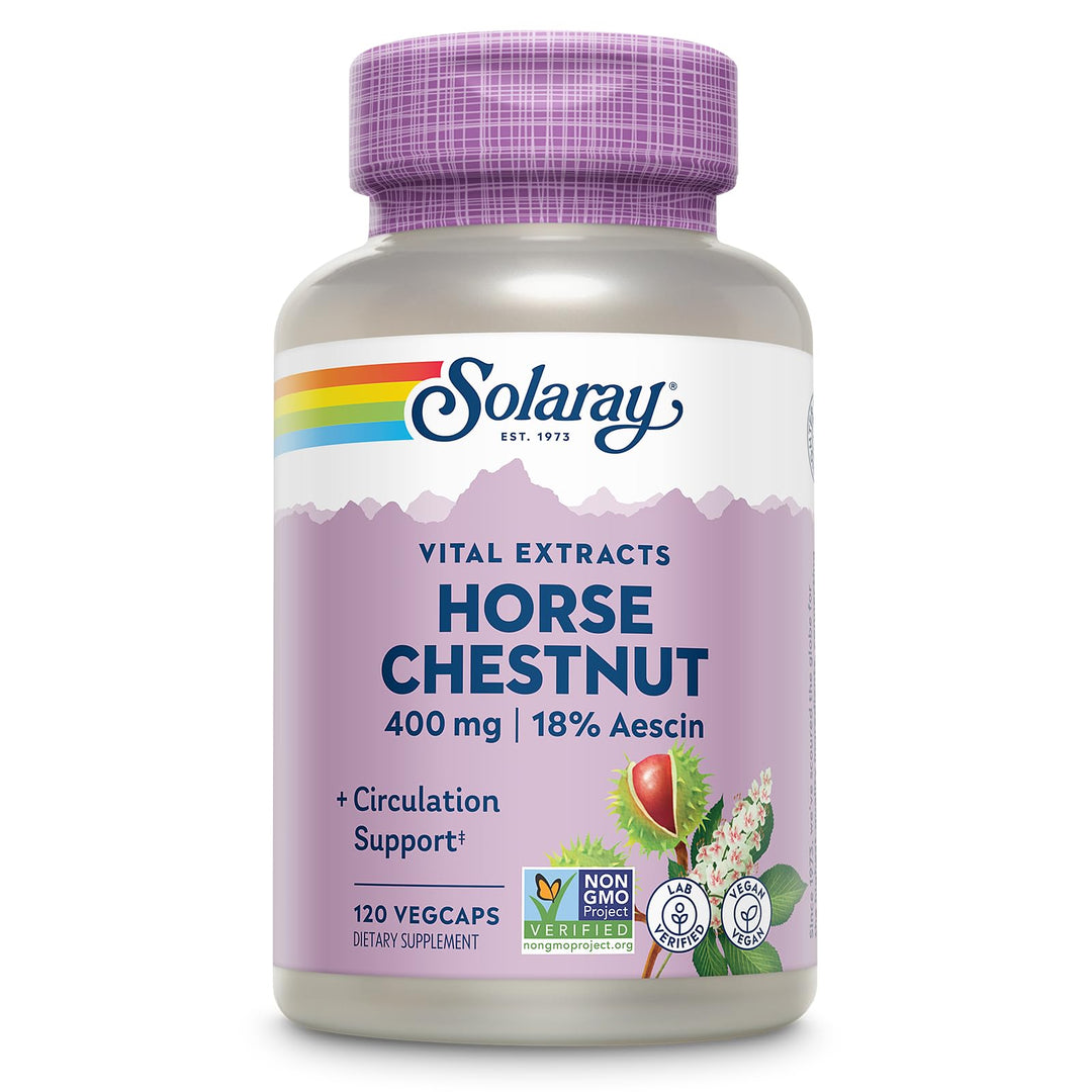 Horse Chestnut Extract 400 mg - Standardized to 72 mg Aescin - with 55 mg of Butchers Broom - Vein and Blood Circulation Supplements - Vegan, Non-GMO, 60-Day Guarantee, 120 Serv, 120 VegCaps