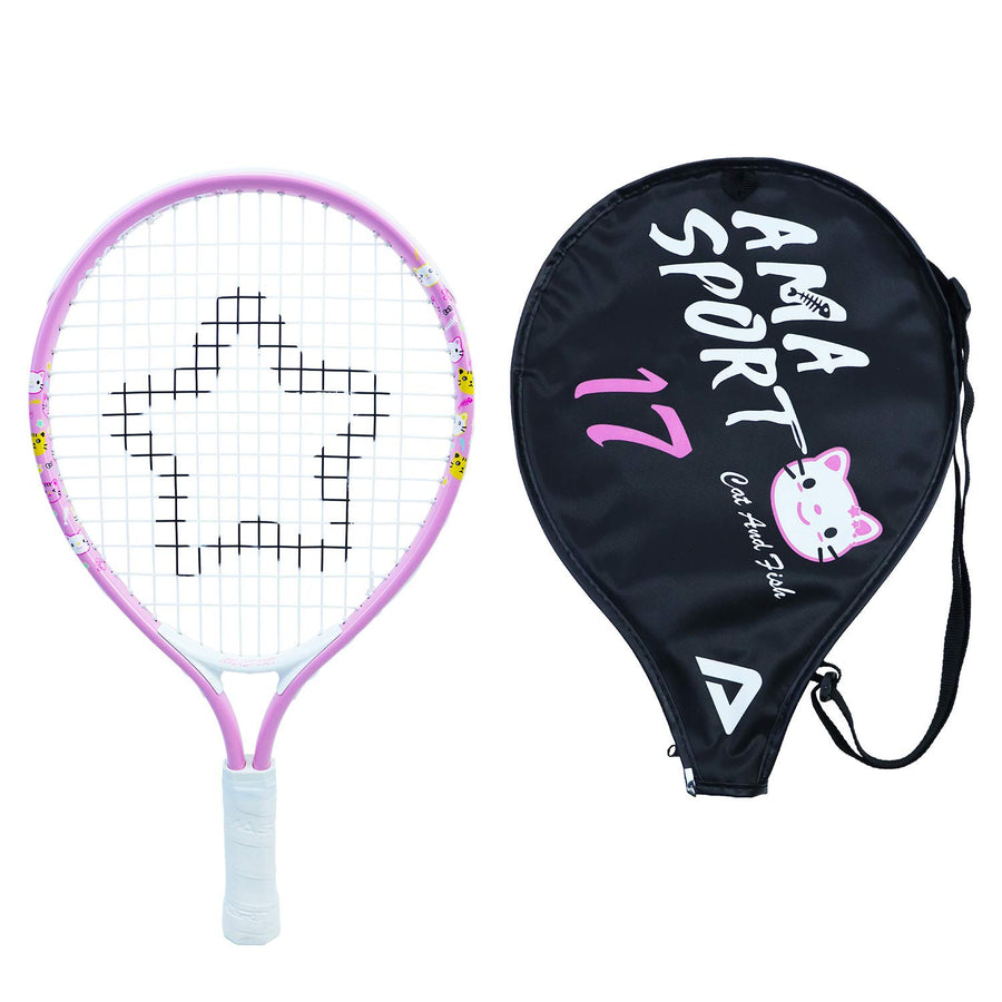 Kids Tennis Racket for Junior Toddlers Starter Kit 17 Pink for Girl Toddlers with Shoulder Strap Bag (Baby Pink, 17)
