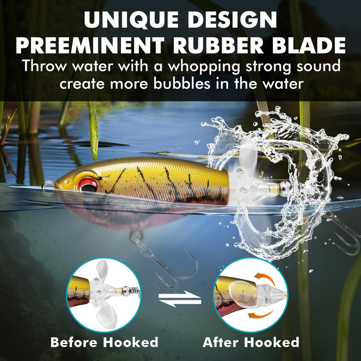 Top Water Fishing Lures with BKK Hooks, Whopper Fishing Lures for Freshwater or Saltwater, Floating Lure for Bass Catfish Pike, Fishing Wobble Surface Bass Bait Teasers Fishing Gifts for Men