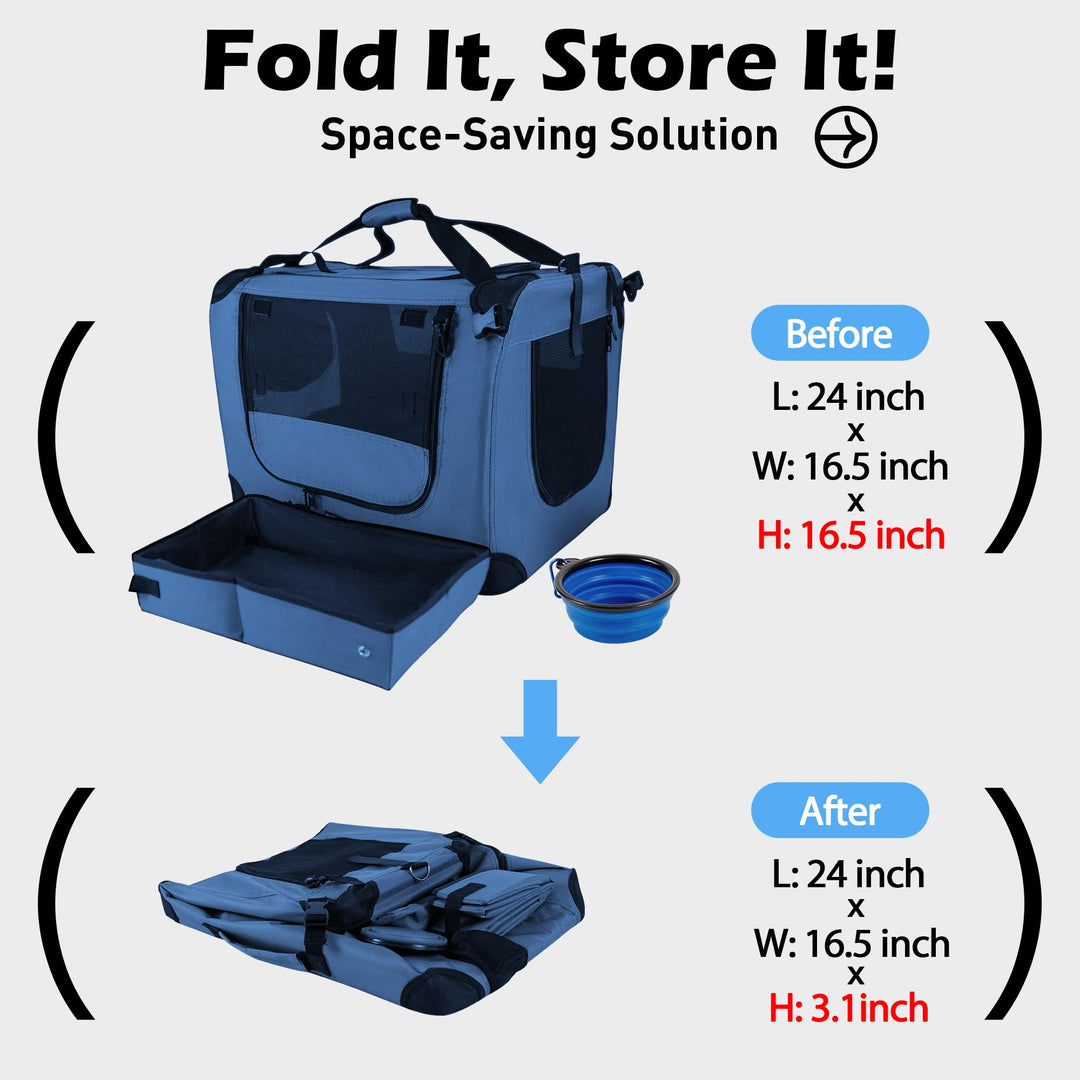Large Cat Carrier 24x16.5x16.5 Soft-Sided Portable Pet Crate for Car Traveling with Collapsible Litter Box and Bowl