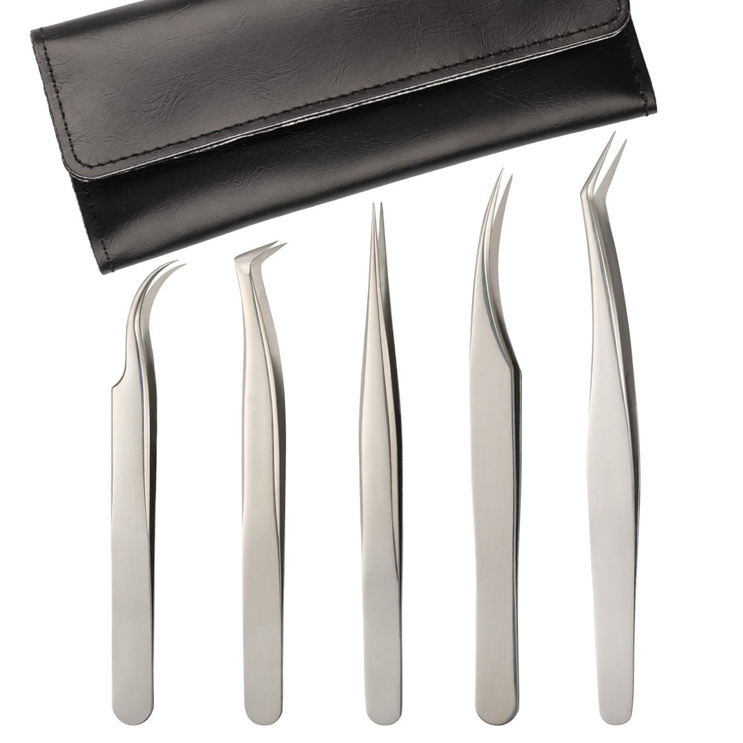 Lash Eyelash Extension Tweezers Set, 5 Pcs Straight and Curved Volume Lash Tweezers For Eyelash Extensions-Professional Stainless Steel Precision Tweezers Set,Lash Extension Supplies