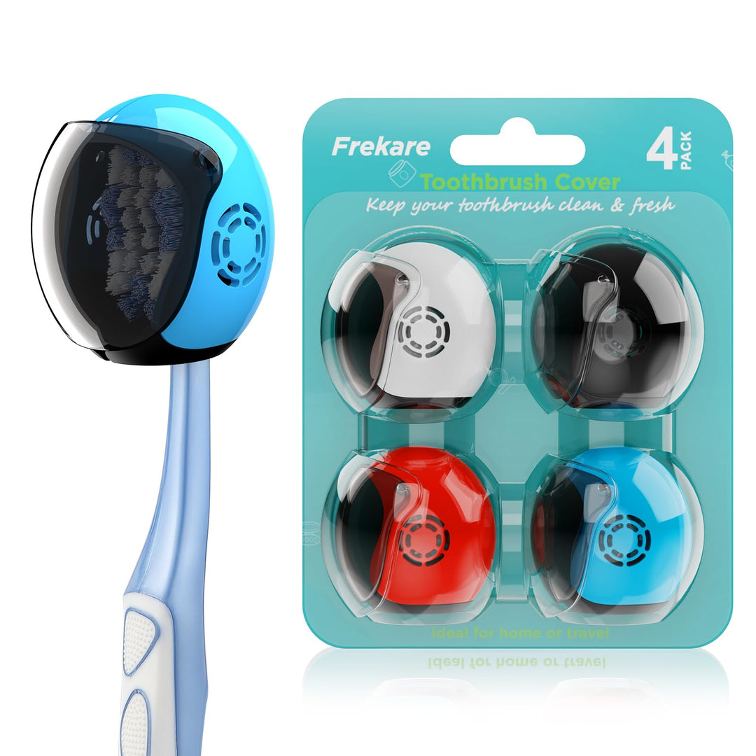 Helmet Toothbrush Covers Caps, Fits Most Manual and Electric Toothbrushes, 4 Count (White, Black, Blue, Red)