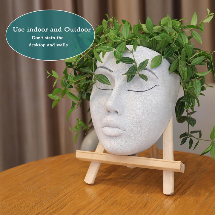 Wall Planter for Indoor Plants Unique Face Head Hanging Planter of Outdoor Garden's Fence Mount, Flower Pots for Mother's Day Christmas Birthday Gift (White)