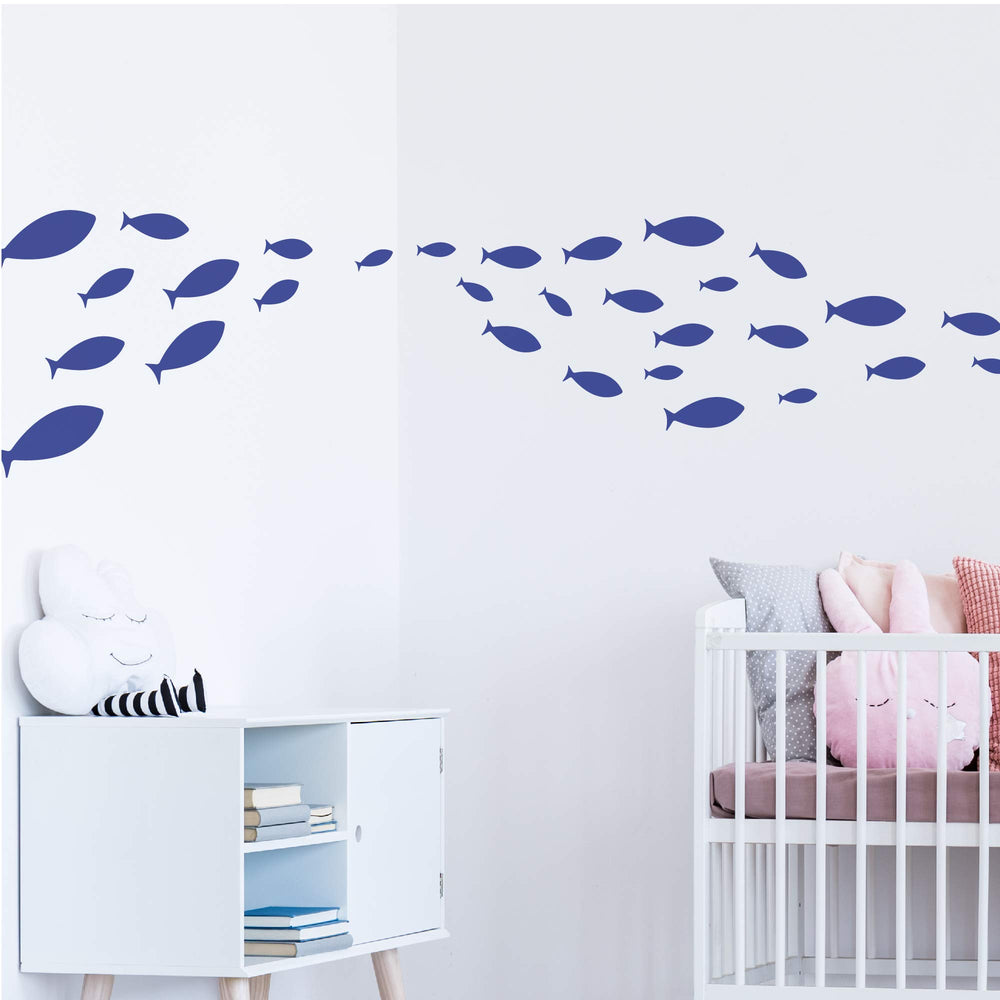 Ocean Fish Wall Decal- Under The Sea Vinyl Wall Stickers for Kids Room Bedroom Bathroom Nursery Decor-DARK BLUE