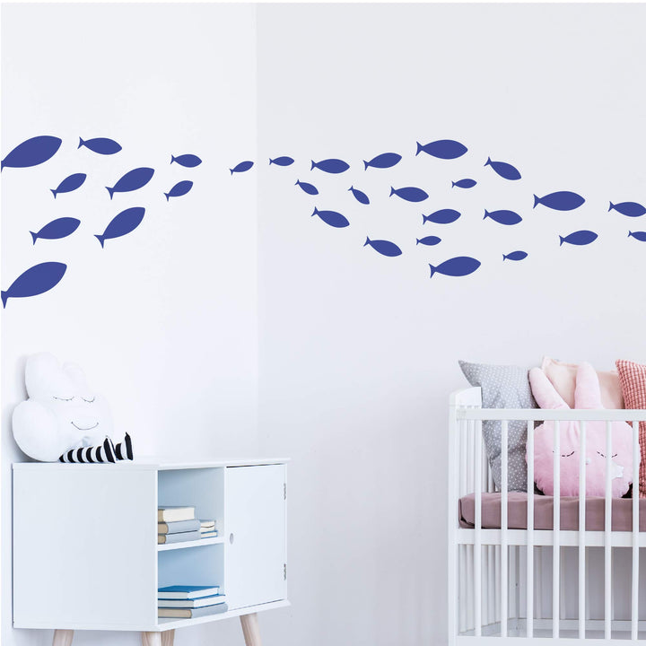 Ocean Fish Wall Decal- Under The Sea Vinyl Wall Stickers for Kids Room Bedroom Bathroom Nursery Decor-DARK BLUE