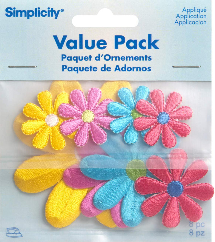 Multicolor Daisy Flowers Applique Clothing Iron On Patches, 8pc, Sizes Vary