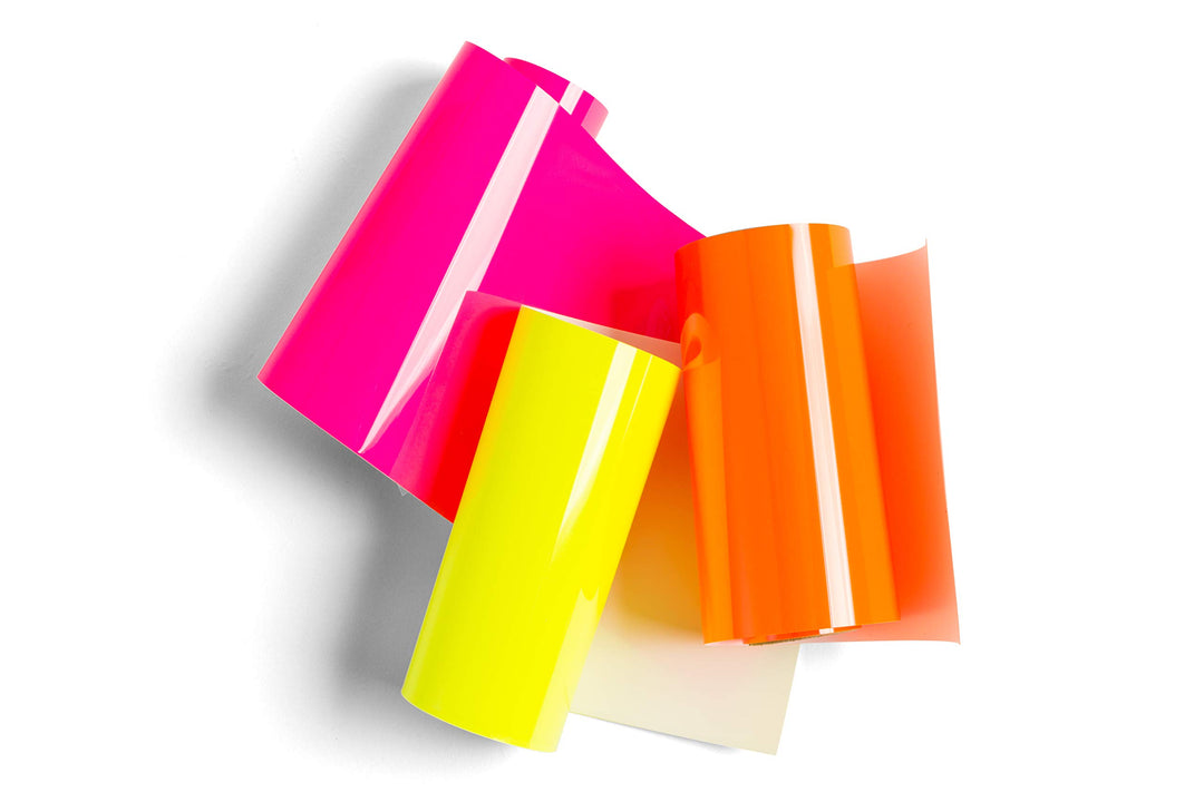 Everyday Iron On - 3.7” x 2ft 3 Rolls - Includes Neon Pink, Yellow, Green - HTV Vinyl for T-Shirts - Use with Explore Air 2/Maker - Neon Glowsticks