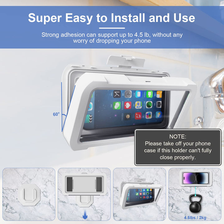 Shower Phone Holder Waterproof, 360° Rotation Shower Phone Case, Anti-Fog High Sensitivity Universal Cover Mount Stand for Bathroom Wall Mirror Bathtub Kitchen, Gift for Men Women