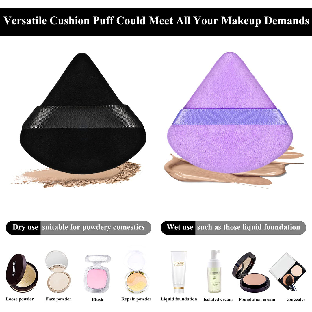 12 Pieces Powder Puff Face Triangle Makeup Puff for Loose Powder Soft Body Cosmetic Foundation Sponge Mineral Powder Wet Dry Makeup Tool (Black, Purple)