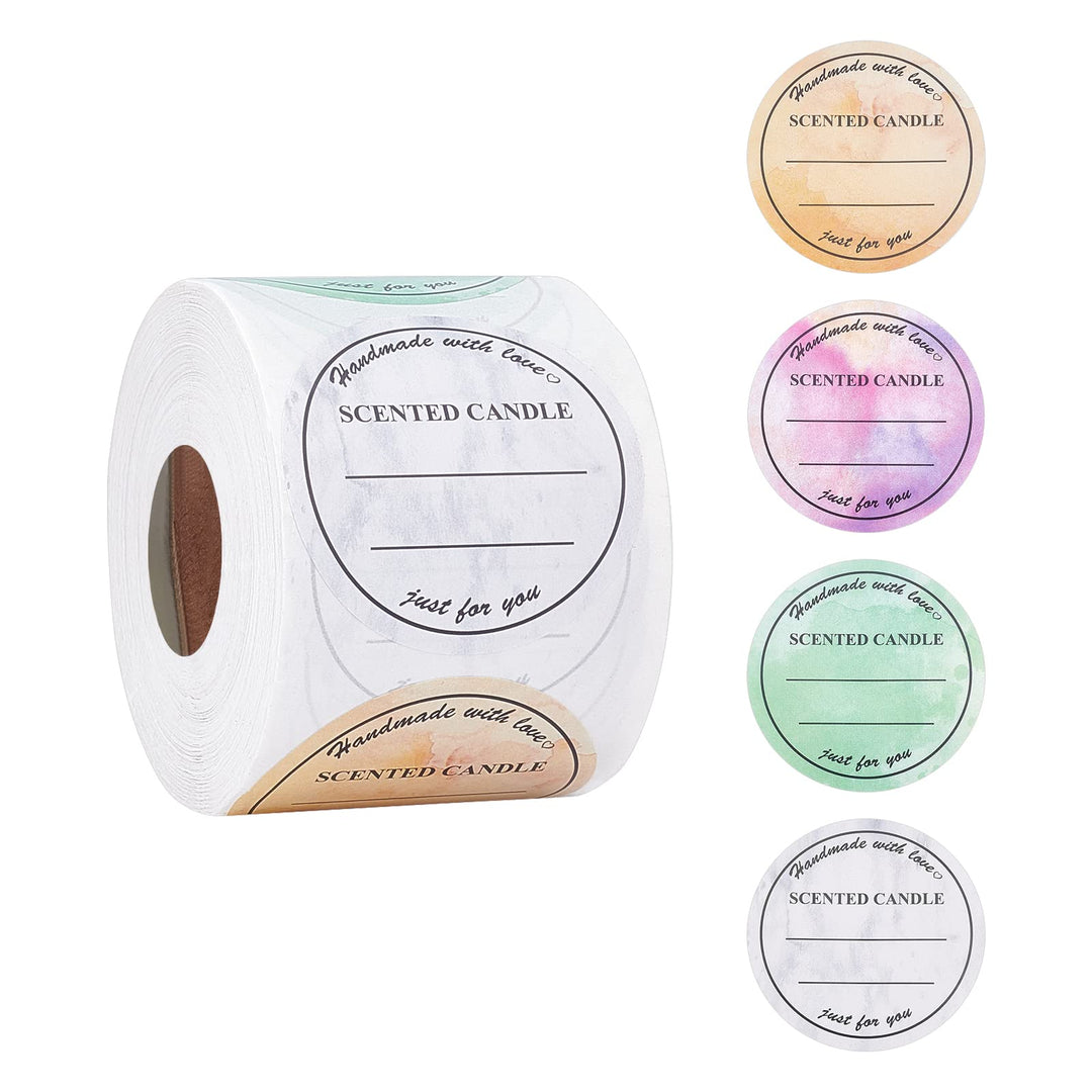 2 Inch Candle Stickers, 500pcs Waterproof Scented Candle Labels 4 Colors Handmade Candle Jar Stickers Self Adheisive Candle Labels for Candle Tins, Candle Boxes Packaging