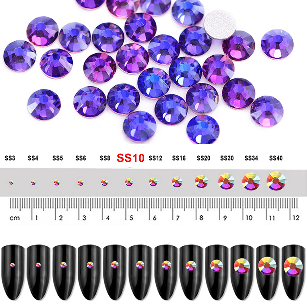 1440 Pieces SS10 Flatback Rhinestones, 2.8MM Flatback Crystal Rhinestones for Craft Nails Dance Costumes, Non Hotfix Rhinestones (Purple Velvet)