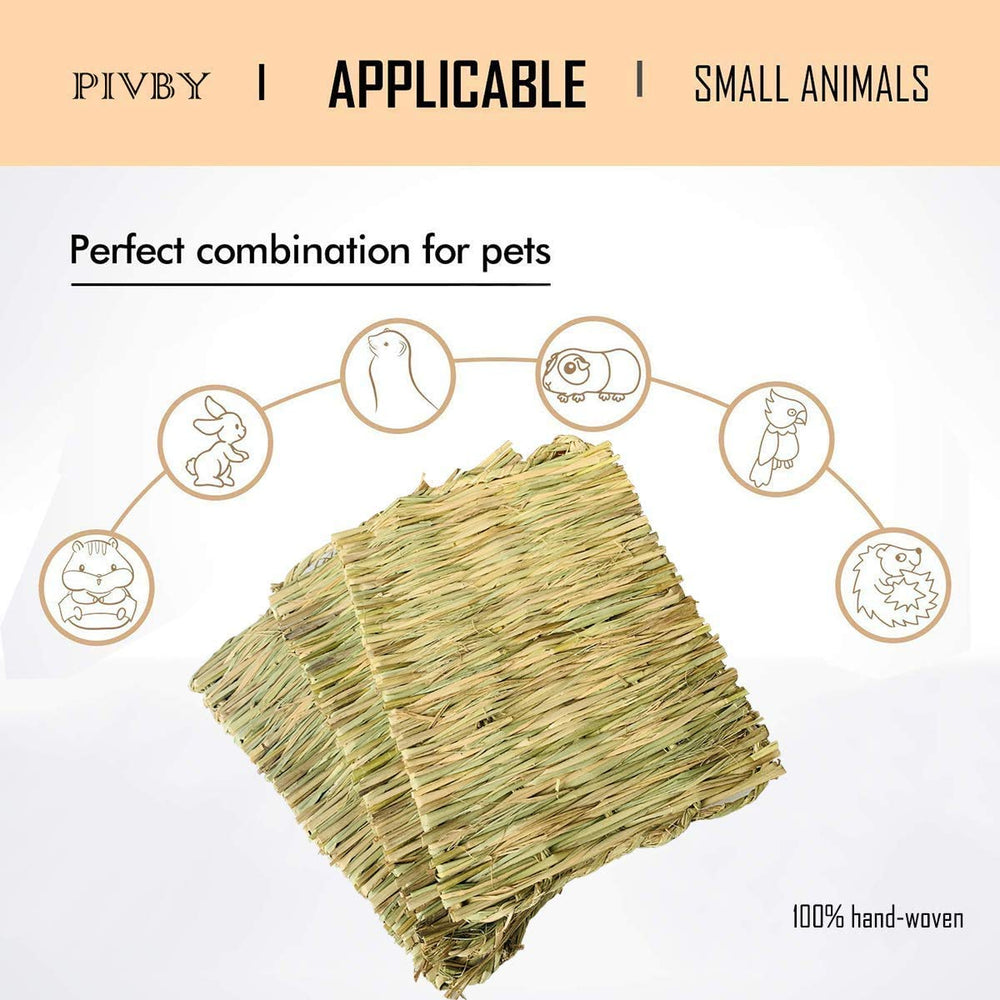 Rabbit Mat for Cages Woven Bunny Grass Bed Nest Chew Toy Bed for Hamsters Parrot Hedgehog Guinea Pig Bunny and Other Small Animals (12 Pack)